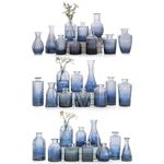 Blue Glass Bud Vase Set of 30 - Small Vases for Flowers, Bud Vases in Bulk, Cute Glass Vases for Centerpieces, Mini Vintage Vase for Wedding Decorations, Table Flower Decor