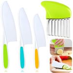 4 Pcs Kids Knife Set for vegetable cutting – Nylon Kitchen Knives with Crinkle Cutter & Serrated Edges | Toddler Chef Tools for Real Cooking & Cutting Fruit, Bread, and Vegetables (Multi colour)