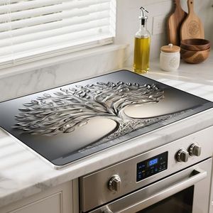 Silicone Glass Stove Top Cover- Mat for Electric Stove Protector with Anti-Slip Rubber Coating XL Dish Drying Mats Scratch-Resistant (Lotus Leaf, 30" x 21")