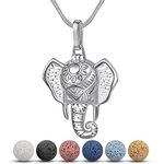 EUDORA Lava Stone Aromatherapy Essential Oil Diffuser Locket Elephant Necklace, Aromatherapy Diffuser Pendant Romantic Gift for Women Girlfriend Sister 24" Chain, 7PCS Rock Beads