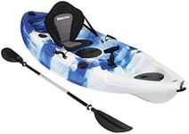 Bluewave Crest Solo Fishing Kayak – Single Sit On Top Kayak with 5 Rod Holders, 2 Storage Hatches, Padded Seat & Paddle (White/Blue)