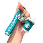 Ash & Roh Whimsical 3D Silicon Tram Couple Keychain Set: Boy-Girl Car Keychain Fashion with Bag Charm & Strap - Adorable Cartoon Model Toy Doll Gifts (starbucks cup green)