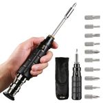 10-in-1 Multibit Ratchet Screwdriver, Multi Ratcheting Screwdriver Set with Phillips/Slotted/Torx/Hex Bits and 1/4-Inch Nut Driver, All in One Screw Driver Tool with Belt Pouch