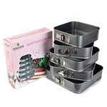 ARIANA HOMEWARE® Set of 5 Non-Stick Square Cake Tins Springform with Removable Bottoms and Metal Handles Loose Base Leakproof Baking Pan Tray Perfect for Cakes – Sizes 20 x 22 x 24 x 26 x 28 cm