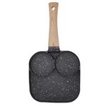 DAYANIDHI Non Stick Non-Stick Egg Fry Pan With Triple Section 2 Hole Wooden Handle | Compatible With All Stove Types | Best For Making Omlette/Pancakes/Burger Patty/Bacon/Fish Fry (1Piece)