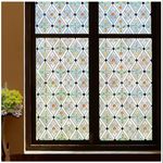 Coavas Stained Glass Window Film Privacy Window Film 3D Decorative Window Film Uv Sun Blocking Rainbow Window Film Static Cling Diamond Flower Window Cling Non Adhesive Window Covering 44.5 x 100cm