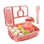 Amathley Bento box adult lunch box,lunch box kids,lunch containers for Adults/Kids/Toddler,5 Compartments bento Lunch box for kids with Sauce Vontainers,Microwave & Dishwasher & Freezer Safe,BPA Free(Pink)