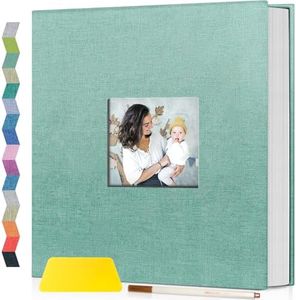 Popotop Photo Album Self Adhesive with Picture Display Window,60 Pages DIY Scrapbook Album for 4x6 10x12 Picture,Linen Cover Memory Book for Baby Wedding, with Scraper and Metallic Pen