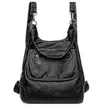 DEEVORCA Fashion Women Backpack Shoulder Bags Medium Casual Ladies Daypack Soft Multifunctional Handbag Travel Work Shopping Pu Leather Waterproof Multi Pocket Backpack Black