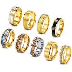 EIELO 9Pcs Stainless Steel Band Rings for Men Women Cool Fidget Spinning Chain Ring Anxiety Relief Fashion Simple Wedding Engagement Black Ring Set