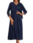 GRACE KARIN Women's Sleeveless Sequin Dresses Elegant Mother of The Bride Dresses for Wedding Evening Party Formal Gown Maxi Dress with Chiffon Cover Up Dark Blue Size 12