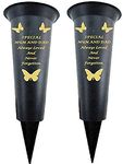 Set of 2 Special Mum & Dad Memorial Graveside Spiked Flower Vase with Gold Lettering Butterfly Decoration Durable Plastic, Weatherproof and Frostproof, Ideal for Fresh or Dried / Artificial Flowers