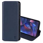 32nd Classic Series 2.0 - Real Leather Book Wallet Case Cover for Motorola Moto Edge (2022), Real Leather Design with Card Slot, Magnetic Closure and Built in Stand - Navy Blue