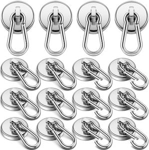 VNDUEEY Strong Magnetic Hooks, 15 Pack 100Lbs Neodymium Grade-52 Magnet Hooks Heavy Duty, Magnets with Swivel Carabiner Hook for Home, Classroom, Office, Locker, Cruise Cabins