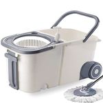 V-MOP Premium White Plastic Twin Double Bucket Wheel Mop ((6 Months Warranty on Rod Set))