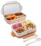 2 Pack, Pair - Wheat Fiber (No BPAs, No Chemical Dyes) Lunch Box Set, Bento Box, Food Container for Adults, Kids for School, Work. 3 Compartments, Flatware. (Yellow/Glass - 1150ML)