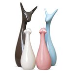 Xtore® Home Décor Lucky Deer Family Matte Finish Ceramic Figures- (Set of 4, Sky, Brown, Pink, Off-White)