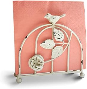 Iron Rustic White Bird & Rose Farmhouse Vintage Napkin Holder/Tabletop Freestanding Tissue Dispenser