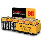 Kodak Xtralife C Batteries (12 Pack) - 1.5V Alkaline, Type C Cell LR14/MN1400 Size Battery, Suitable for Flashlights, Torches, Toys & More, 10-Year Shelf Life (12 Count)