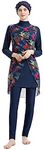 WOWDECOR Muslim Swimwear for Girls, 3 Pieces Full Coverage Swimming Costume Detachabale Floral Burkini Hijab (Navy Blue, 2XL)