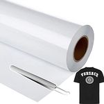 Heat Transfer Vinyl,12In x 10Ft,White HTV Vinyl Roll for Cricut & Cameo,White Iron on Vinyl for T-Shirts,Equipped with a Hooked Tweezers Easy to Cut & Weed(White)