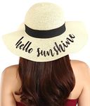 Brook + Bay Embroidered Summer Hats for Bachelorette Party - Floppy Sun Hats for Bridal Shower - Women Beach & Vacation Hat Hello Sunshine White