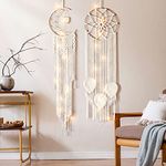 CestMall 2Pack Owl and Moon Dream Catcher Macrame Wall Hanging Decor with Lights, Bohemian Wall Decor Dream Catcher for Girls Boys Men Kids Women Hanging Wall Art Decor