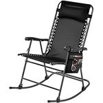 Yaheetech Rocking Chair Foldable Outdoor Lounge Chair Patio Camping Chair Reclining Chair Zero Gravity Rocking Chair with Headrest Pillow, Storage Bag for Garden, Lawn, Porch, Backyard