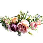 Adjustable Floral Crown Headband Flower Garland Hair Band Flower Halo Floral Headpiece with Ribbon for Women Girls