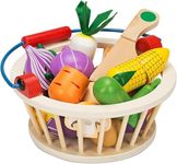 Victostar Magnetic Wooden Cutting Fruits Vegetables Food Play Toy Set with Basket for Kids (Vegetables)