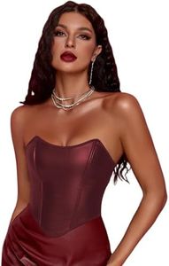 SOLY HUX Women's PU Leather Overbust Corset Bandana Tube Tops Lace up Strapless Boned Body Shaper Bustier Solid Burgundy Small