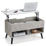 COSTWAY Lift Up Top Coffee Table, Wooden Lifting Cocktail Center Table with Hidden Storage Compartment and Open Shelf, Adjustable Rectangular Accent Sofa Side Tea Table for Living Room Office (Grey)