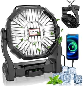 Kssvzz Portable Camping Fan with LED Light-20000mAh Rechargeable Battery Powered Fan, 270°Pivot USB Desk Fan, 4 Speed Quiet Table Fan, 9’’ Battery Operated Tent Fan for Travel, Picnic (Black)