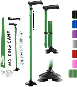 HONEYBULL Walking Cane for Men & Women - Foldable, Adjustable, Collapsible, Free Standing Cane, Pivot Tip, Heavy Duty | Walking Sticks, Folding Canes for Seniors & Adults [Green]