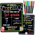 First and Last Day of School Board Sign with Liquid Chalk Markers Pack - Back to School Sign with Chalkboard Markers - 14”x11” Double-Sided - Back to School Supplies for Kindergarten Preschool