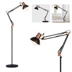 FIRVRE LED Floor Lamp, Retro Metal Swivelling Floor Lamp, 3 Usage Modes - Floor Lamp&Desk Lamp&Clip Lamp, E27 Architect Reading Lamp with Push Button for Bedroom Office Studio