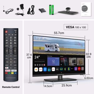 WHITEMOORE 24" Smart TV Full HD Frameless WebOS – Bluetooth, Freeview, 12V/24V