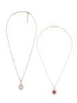 ZAVERI PEARLS Set Of 2 Rose Gold Austrian Diamond Embellished Drop Shape Pendant & Chain For Women-ZPFK16819