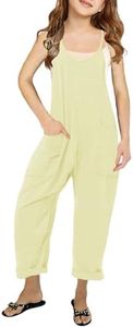 CharmWM Girls Casual Jumpsuits Spaghetti Strap Sleeveless Loose Romper Long Pants with Pockets Kids Clothes Yellow