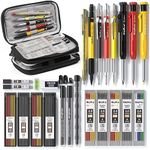 Nicpro 28 Pack Carpenter Pencil Set with Sharpener, Mechanical Carpenter Pencils with 127PCS Refills and Carbide Scribe Tool, Heavy Duty Construction Pencils for Architect Woodworking-With Canvas Case