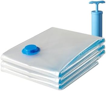 Amazon Brand - Solimo Vacuum Storage Bags for Travel | Space Saver | Airtight Reusable Ziplock with Hand Pump | Compression Storage Bag | 3-Pack (Jumbo)