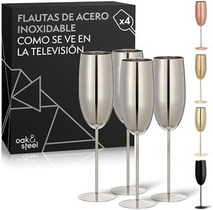 Oak & Steel - 4 Elegantes Copas de Champán de Acero Inoxidable, 285ml - Copas Cava de Acero Inoxidable Plateado - Set Original para Brindis, Bodas, Fiestas y Celebraciones