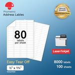 Phomemo Address Labels, 1/2" x 1-3/4" Return Address Labels Compatible for Inkjet & Laser Printers, Mailing Labels, Easy to Peel 8000 Labels, 100 Sheets) A4 Size