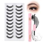 Glowing Win Russian Strip Lashes with Glue False Eyelashes Kit with 2 in 1 Bond&Remover 10 Pairs Hybrid Lashes Volume Cat Eye Lashes Natural Look