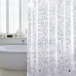 WELTRXE Shower Curtains Mould Proof Mildew Resistant EVA Bathroom Curtain Liner 3D Effect Clear Pebble Heavy Duty Shower Curtain with 3 Magnets, Waterproof Bath Curtains with 12 Hooks, 183 x 183 cm