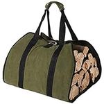 Tenn Well Waxed Canvas Log Carrier for Firewood, 96cm x 46cm 16oz Heavy Wood Carrying Bag with Handles Securing Straps for Camping Indoor (Army Green)