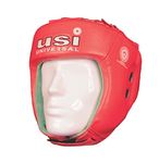 USI UNIVERSAL THE UNBEATABLE Boxing Headguard, 615CG Amateur Contest Headguard, Hide Leather, Multiple Layers Of Padding For Greater Shock Absorbing Adjustable Web Closure & Strap(Size M, Red)