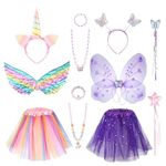 Heyu-Lotus Unicorn and Fairy Costume Set, Princess Dress with Butterfly & Angel Wings Tutu Skirt Wand Headband and Jewelry Kit, Fantasy Dress Up for 3-8 Years Girls Halloween Carnival Cosplay