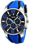 Skmei Mens Big Face Watches YAHE Sports Waterproof Casual Date Calendar Analogue Quartz Wrist Watch with Rubber Band (Blue)