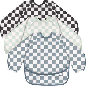 CIVARUA KIDS 3 Pack Long Sleeve baby Bibs for Eating, Waterproof Smock Bib